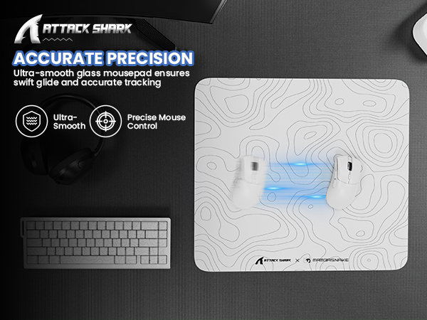 ATTACK SHARK CM05 Large Glass Gaming Mouse Pad - 450x400mm Nano-Textured Glass for Precision Speed