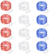12 Pack 4th of July Lights 7 Feet 20 Led Waterproof Red White and Blue Lights Silver Wire Firefly...