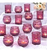 DARJEN 48Pcs Pueple Votive Candle Holders - Vintage Tea Lights Candle Holders, Glass Votives for ...