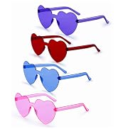 Iioscre Heart Shaped Sunglasses for Women:4 Pairs Colorful Rimless Heart Glasses Transparent Hear...