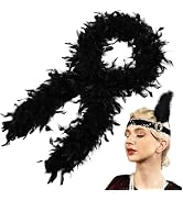 MehelloFeather Turkey Feather Boa 2 Yards 45g with 1920s Headband for DIY Craft Wedding Party Hal...