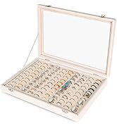 Frebeauty Ring Organizer Tray 100 Slots Ring Holder with Clear Lid Velvet Ring Storage Box Ring T...