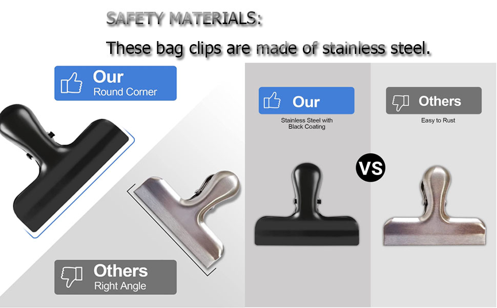 Bag Clips, Stainless Steel Chip Clip, Black Chip Clips Bag Clips Food Clips