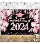 iPartycool 2024 Graduation Backdrop Banner, 72"x 44" Black Rose Gold Graduation Decorations Class...
