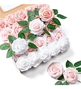 Aegero Artificial Flowers 25pcs Foam Fake Roses with Stems for DIY Wedding Bouquets Bridal Shower...