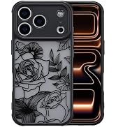 XIZYO for iPhone 17 Pro Max Case Cute Floral, Black | Girly Women Flower Rose Aesthetic Pattern, ...