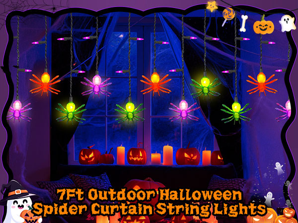 halloween string lights indoor halloween window lights halloween curtain spider lights plug in