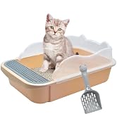 kathson Open Cat Litter Box with High Side,Anti-Splashing Cats Litter Pan Semi-Enclosed Removable...