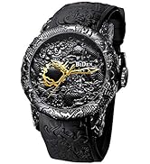 Big Dial Fashion Watches Men's 3D Engraved Dragon Quartz Watches Casual Sports Waterproof Watch M...