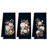 HSIASHENG Vintage Peony Floral Kitchen Towels, Rustic Elegant Botanical Dish Tea Towels, Dark Cot...