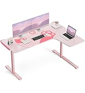 EUREKA ERGONOMIC L60 Gaming Desk Pink, L Shape Computer Corner Desk with Cable Management Mouse P...