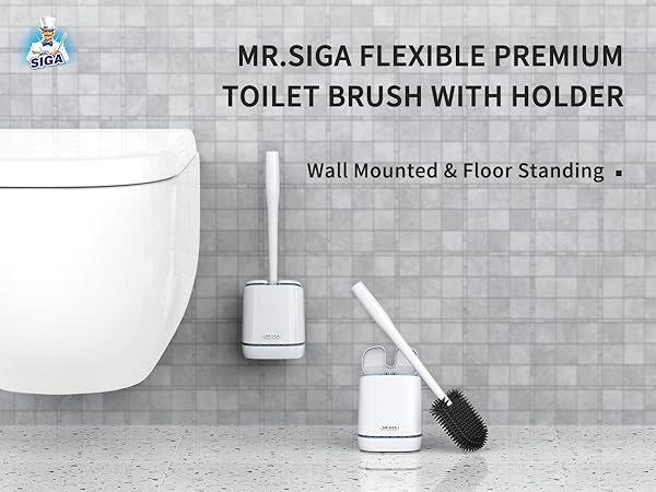 MR.SIGA Toilet Bowl Brush and Holder Set White