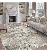 PureCozy 6x9 Abstract Area Rug Brown Washable Modern Neutral Living Room Carpet Non Slip Ultra So...