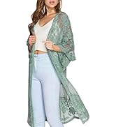 FaroDor Women's Flowy Bathing Suit Kimono Cardigan Lace Crochet Swimwear Floral Cover Ups