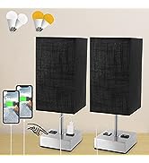 Dott Arts Touch Control Table Lamp Set of 2 ,3-Way Dimmable Bedside Lamp with 2 USB Ports & AC Ou...