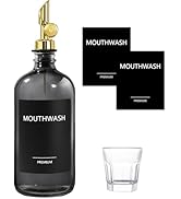 TOLDATLI Mouthwash Dispenser for Bathroom, 1 Pack Clear Black Glass Mouth Wash Container with Cup...