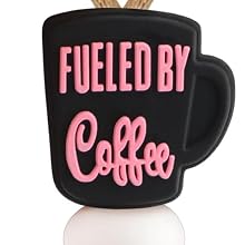 Fueled by coffee black pink cup women teacher lanyard