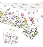 3PCS Floral Tablecloth-Disposable Plastic 54x108 Inch Rectangle Wildflower Butterfly Table Cover ...