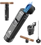 XIFEI Cigar Lighter 3-Angled Jet Flames, Cigar Puncher, Cigar Draw Enhancer, Cigar Stand, 4-in-1R...