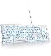 Mosptnspg Wired Quiet Membrane Keyboard,Full Size 104-Keys Retro Punk Typewriter White LED Backli...