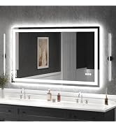 USHOWER LED Bathroom Mirror 60x36 Inch Tempered Glass - Frameless LED Backlit Lighted Mirror for ...