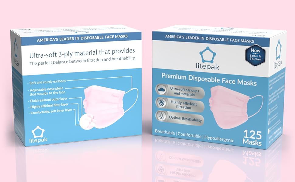 pink disposable face masks litepak