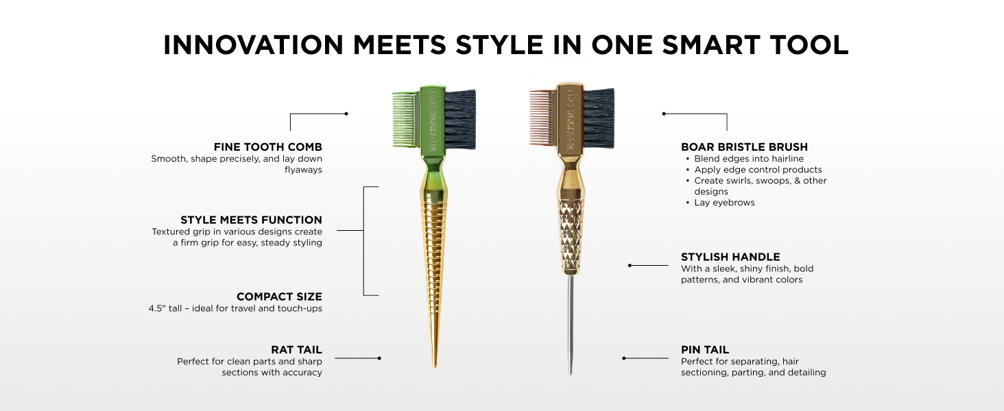 EDGE BOOSTER Hammer Brush with boar bristles fine comb pin tail and stylish textured handle