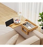Wealone Mini Couch Arm Table for Narrow Armrest, Bamboo Sofa Arm Tray with Storage Box, Rotating ...