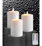 Gmnee 3"x4" Flickering Flameless Candles with Remote Timer, 3" Diameter White Pillar, Real Wax, S...
