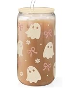 Halloween 16oz Can Glass Tumbler with Acrylic Lid & Straw, Iced Coffee Cup for Women Girls, Aesth...
