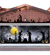 Arosche Extra Large Halloween Garage Door Cover 6 * 16Ft Horror Scary Witches Pumpkins Bats Decor...