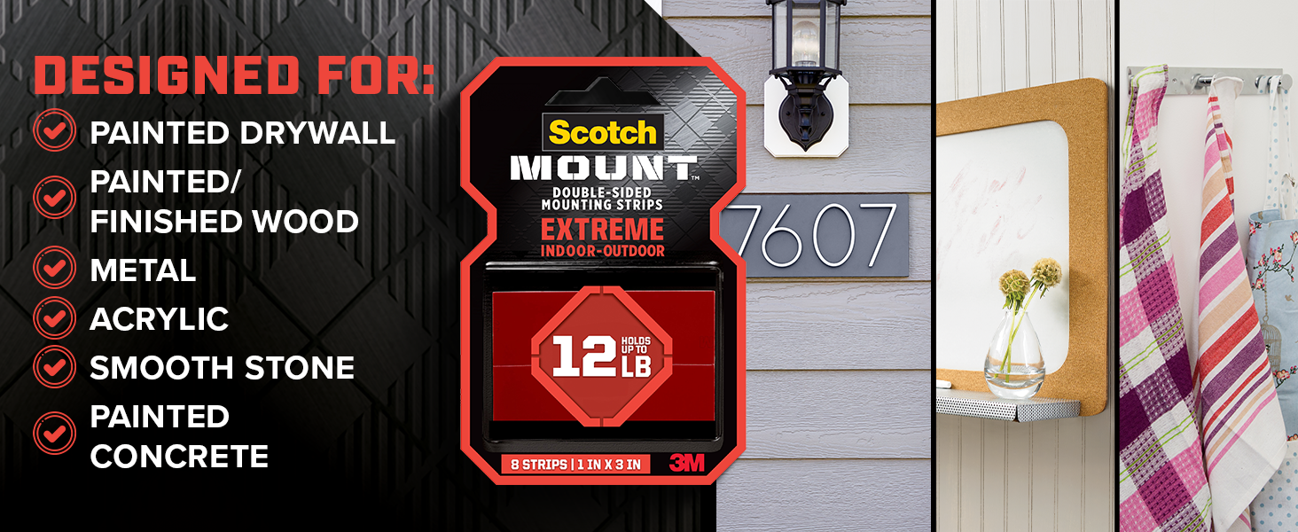 Designed for painted drywall, painted/finished wood, metal, acrylic, smooth stone, painted concrete