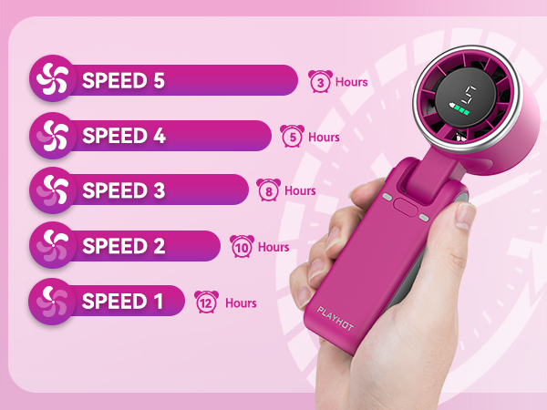Magenta 5 speed hand held fan 12H battery life cute hand fan durable fans handheld high airflows