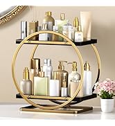 YIWANFW Makeup Organizer for Vanity, Black Gold Perfume Organizer for Dresser, 2-Tier Bathroom Co...