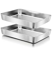 Herogo 10.5" x 8" x 2" Deep Baking Pan Set of 2, Stainless Steel Rectangle Sheet Cake Pan for Las...