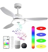 Smart Wifi Flush Mount Ceiling Fan With Lights,Bluetooth Ceiling Fan with Speaker and Remote/APP/...