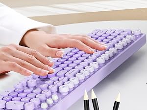 purple keyboard and mouse wireless cute colorful retro typewriter full size keyboard