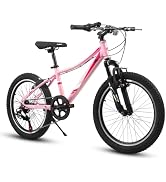 kimairy 20 Inch Kids Mountain Bike – 7 Speed Twist Grip Shifters, Shock-Absorbing Front Fork, V-B...