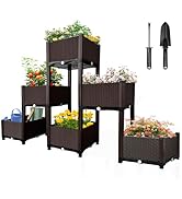 MAYOLIAH Raised Garden Bed with Drainage Elevated Planter Box Plastic Raised Beds for Gardening V...