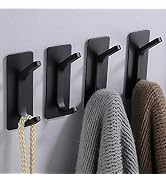 Taozun Adhesive Hooks Black - Towel Hanger Stainless Steel Bathroom Towel Hook, 4 Packs