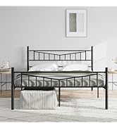 Novilla Queen Bed Frame Linear Style with Headboard and Footboard, 14" High Metal Platform Bed Fr...