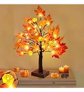18 Inch Prelit Fall Maple Tree with Pumpkin Lights Timer Fall Decorations for Home, Battery Opera...