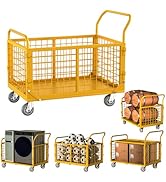 Platform Truck with Cage,5-in-1 Collapsible Heavy Duty Push Cart Dolly Load 1800LB,Large Flatbed ...