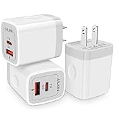 3Pack Dual Port USB-C Wall Plug-in USB Charger, AILKIN 20W Power Delivery + QC3.0 USB A Double Po...