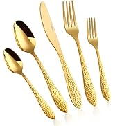 Hammered Silverware Set for 8, VIVANI 40-Piece Gold Silverware Set, Stainless Steel Flatware Set,...