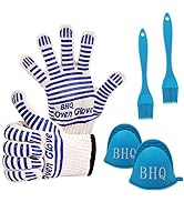 BBQ Grill Gloves Set,Oven Mitts,Silicone Oven Mitts, 500? Heat Resistant,Cotton Liner, Flexible &...
