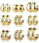 CHICUTIE Gold Hoop Earrings Set For Women Hypoallergenic Trendy Lightweight Chunky Chain Twisted ...
