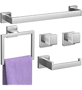 5-Piece Brushed Nickel Bathroom Hardware Set: Square Bathroom Accessory Sets Complete with 16" Ha...