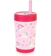 Zukro Kids Stainless Steel Tumbler with Flexible Straw 12 oz, Spill Proof See Through Tritan Lid,...