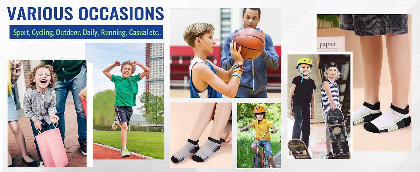 Kids Socks Boys Girls Ankle Athletic Socks Half Cushioned Low Cut Sport Cotton Breathable Socks
